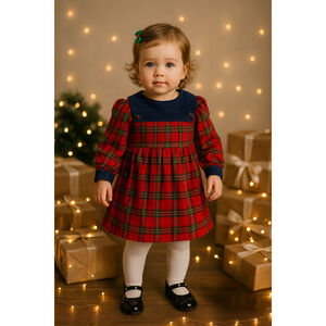 Vintage 1980s Baby Girl Christmas Dress | Red Plaid | Toddler Size 12–24 Months